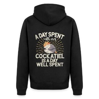 Cockatiel Gifts - Unisex Premium Bio Zip Hoodie - Schwarz - Hinten - Nico (187cm)