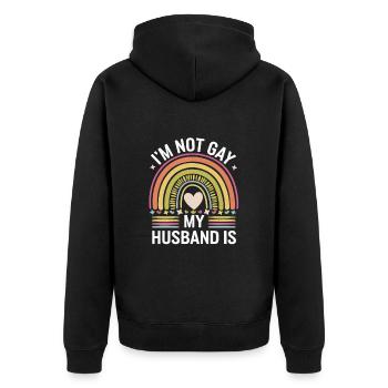 I'm Not Gay My Husband Is 20 - Unisex Premium Bio Zip Hoodie - Schwarz - Hinten - Nico (187cm)