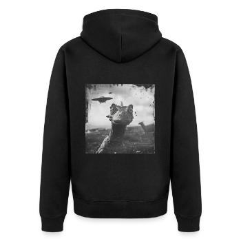 Dragon Selfie with UFO Weird 50s Photo 2 - Unisex Premium Bio Zip Hoodie - Schwarz - Hinten - Nico (187cm)