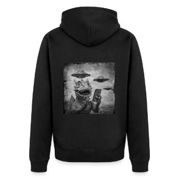 Dragon Selfie with UFO Weird 50s Photo 3 - Unisex Premium Bio Zip Hoodie - Schwarz - Hinten - Nico (187cm)