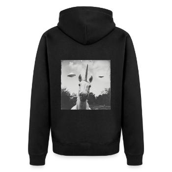 Unicorn Selfie with UFO Weird 50s Photo - Unisex Premium Bio Zip Hoodie - Schwarz - Hinten - Nico (187cm)
