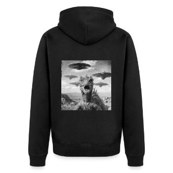 Dragon Selfie with UFO Weird 50s Photo - Unisex Premium Bio Zip Hoodie - Schwarz - Hinten - Nico (187cm)