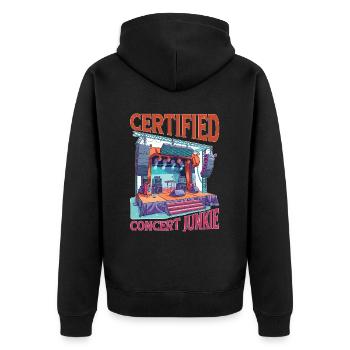 Certified Concert Junkie 15 - Unisex Premium Bio Zip Hoodie - Schwarz - Hinten - Nico (187cm)