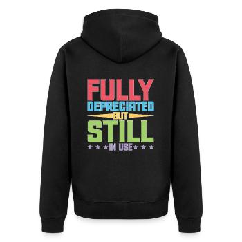 Fully Depreciated But Still In Use 37 - Unisex Premium Bio Zip Hoodie - Schwarz - Hinten - Nico (187cm)