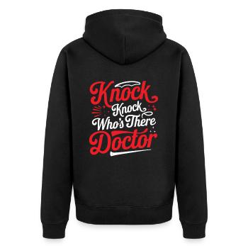 Knock Knock Who's There Doctor 50 - Unisex Premium Bio Zip Hoodie - Schwarz - Hinten - Nico (187cm)