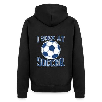 I Suck At Soccer - Unisex Premium Bio Zip Hoodie - Schwarz - Hinten - Nico (187cm)