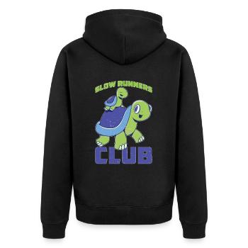 Slow Runners Club 18 - Unisex Premium Bio Zip Hoodie - Schwarz - Hinten - Nico (187cm)