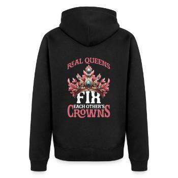 Real Queens Fix Each Other's Crowns 8 - Unisex Premium Bio Zip Hoodie - Schwarz - Hinten - Nico (187cm)