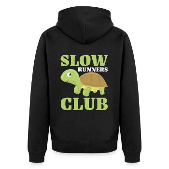 Slow Runners Club 19 - Unisex Premium Bio Zip Hoodie - Schwarz - Hinten - Nico (187cm)