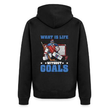 What Is Life Without Goals 35 - Unisex Premium Bio Zip Hoodie - Schwarz - Hinten - Nico (187cm)