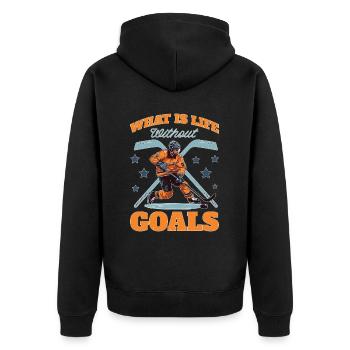 What Is Life Without Goals 33 - Unisex Premium Bio Zip Hoodie - Schwarz - Hinten - Nico (187cm)