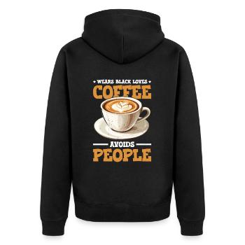 Wears Black Loves Coffee Avoids People 2 - Unisex Premium Bio Zip Hoodie - Schwarz - Hinten - Nico (187cm)