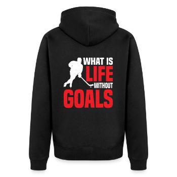 What Is Life Without Goals 34 - Unisex Premium Bio Zip Hoodie - Schwarz - Hinten - Nico (187cm)