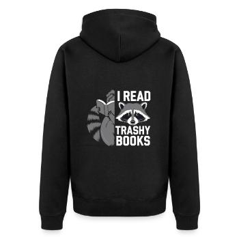I Read Trashy Books 12 - Unisex Premium Bio Zip Hoodie - Schwarz - Hinten - Nico (187cm)