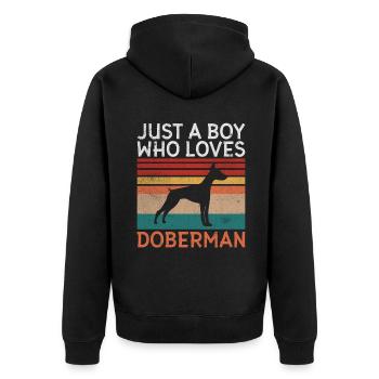 Doberman Gifts - Unisex Premium Bio Zip Hoodie - Schwarz - Hinten - Nico (187cm)
