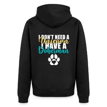 Doberman Gifts - Unisex Premium Bio Zip Hoodie - Schwarz - Hinten - Nico (187cm)