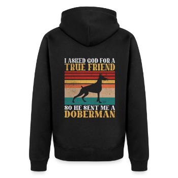 Doberman Gifts - Unisex Premium Bio Zip Hoodie - Schwarz - Hinten - Nico (187cm)