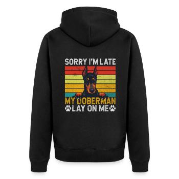Doberman Gifts - Unisex Premium Bio Zip Hoodie - Schwarz - Hinten - Nico (187cm)