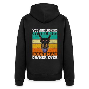 Doberman Gifts - Unisex Premium Bio Zip Hoodie - Schwarz - Hinten - Nico (187cm)