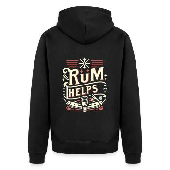 Rum Helps 11 - Unisex Premium Bio Zip Hoodie - Schwarz - Hinten - Nico (187cm)