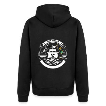 Rum Helps 5 - Unisex Premium Bio Zip Hoodie - Schwarz - Hinten - Nico (187cm)