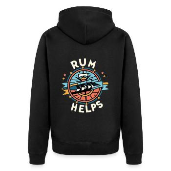 Rum Helps 6 - Unisex Premium Bio Zip Hoodie - Schwarz - Hinten - Nico (187cm)