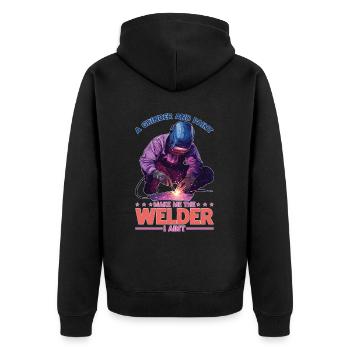 A Grinder And Paint Make Me The Welder I Ain't - Unisex Premium Bio Zip Hoodie - Schwarz - Hinten - Nico (187cm)