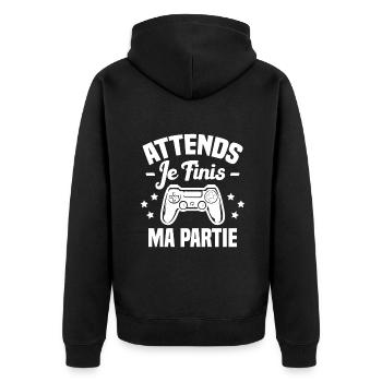 Attends je finis ma partie humour cadeau - Veste à capuche bio Premium Unisexe - noir - Dos - Nico (187cm)