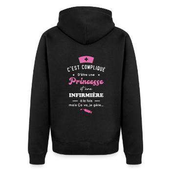 Princesse et infirmière, Cadeau infirmière femme - Veste à capuche bio Premium Unisexe - noir - Dos - Nico (187cm)