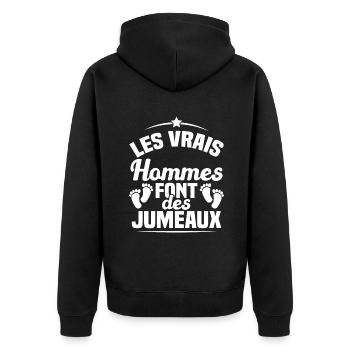 Les vrais hommes font des jumeaux - Veste à capuche bio Premium Unisexe - noir - Dos - Nico (187cm)