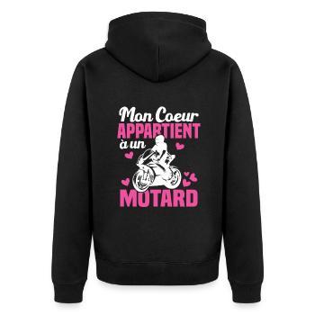 Mon coeur appartient à un motard humour cadeau - Veste à capuche bio Premium Unisexe - noir - Dos - Nico (187cm)