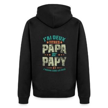 J'ai Deux Titres Papa Et Papy - Veste à capuche bio Premium Unisexe - noir - Dos - Nico (187cm)