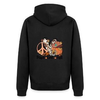 Frieden Liebe Fall - Unisex Premium Bio Zip Hoodie - Schwarz - Hinten - Nico (187cm)