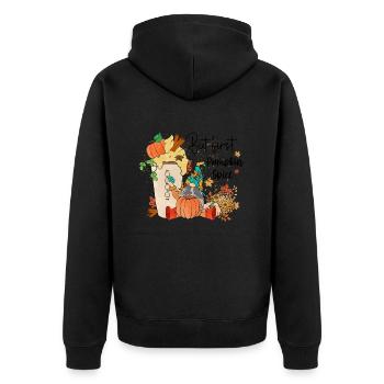 Aber zuerst Pumpkin Spice - Unisex Premium Bio Zip Hoodie - Schwarz - Hinten - Nico (187cm)