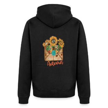 Fall in Love with Autumn - Unisex Premium Organic Zip Hoodie - black - Back - Nico (187cm)