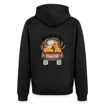 Treffen Sie mich bei Pumpkin Patch - Unisex Premium Bio Zip Hoodie - Schwarz - Hinten - Nico (187cm)