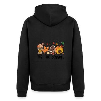 Es ist die Jahreszeit - Unisex Premium Bio Zip Hoodie - Schwarz - Hinten - Nico (187cm)