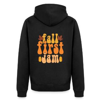 Fall First Jam, Happy Fall y'all - Unisex Premium Bio Zip Hoodie - Schwarz - Hinten - Nico (187cm)