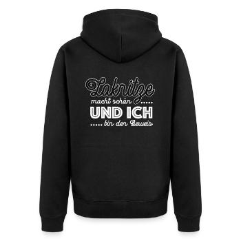 Lakritze macht schön, Lakritze naschen - Spruch - Unisex Premium Bio Zip Hoodie - Schwarz - Hinten - Nico (187cm)