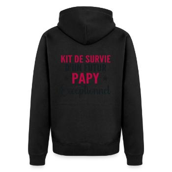 Personalisiertes Geschenk für den zukünftigen Opa Survival Kit - Unisex Premium Bio Zip Hoodie - Schwarz - Hinten - Nico (187cm)