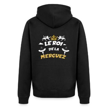 Le roi de la merguez humour barbecue papa - Veste à capuche bio Premium Unisexe - noir - Dos - Nico (187cm)