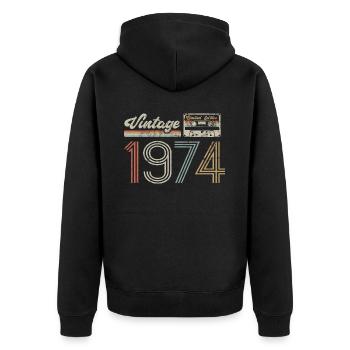 Limited Edition Vintage 1974 Geburtstag Geschenk - Unisex Premium Bio Zip Hoodie - Schwarz - Hinten - Nico (187cm)