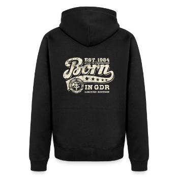 Born in GDR 1984 - Geburtstag - Ossi Geschenk - Unisex Premium Bio Zip Hoodie - Schwarz - Hinten - Nico (187cm)