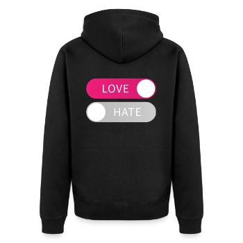 Love On Hate Off Button Liebe an Hass aus Geschenk - Veste à capuche bio Premium Unisexe - noir - Dos - Nico (187cm)