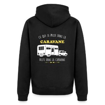 Camping. Ce qui se passe dans la caravane - Veste à capuche bio Premium Unisexe - noir - Dos - Nico (187cm)