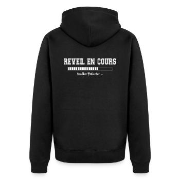 Réveil en cours. Cadeau Dormeur Humour - Veste à capuche bio Premium Unisexe - noir - Dos - Nico (187cm)