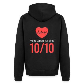 Mein Leben ist eine 10/10 - Unisex Premium Bio Zip Hoodie - Schwarz - Hinten - Nico (187cm)