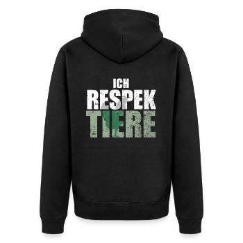 Ich Respektiere Tiere Tierschutz Huhn Vegan - Unisex Premium Bio Zip Hoodie - Schwarz - Hinten - Nico (187cm)