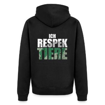 Ich Respektiere Tiere Tierschutz Schwein Vegan - Unisex Premium Bio Zip Hoodie - Schwarz - Hinten - Nico (187cm)