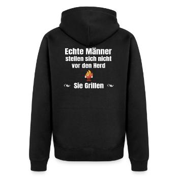 Echte Männer Grillen - Unisex Premium Bio Zip Hoodie - Schwarz - Hinten - Nico (187cm)
